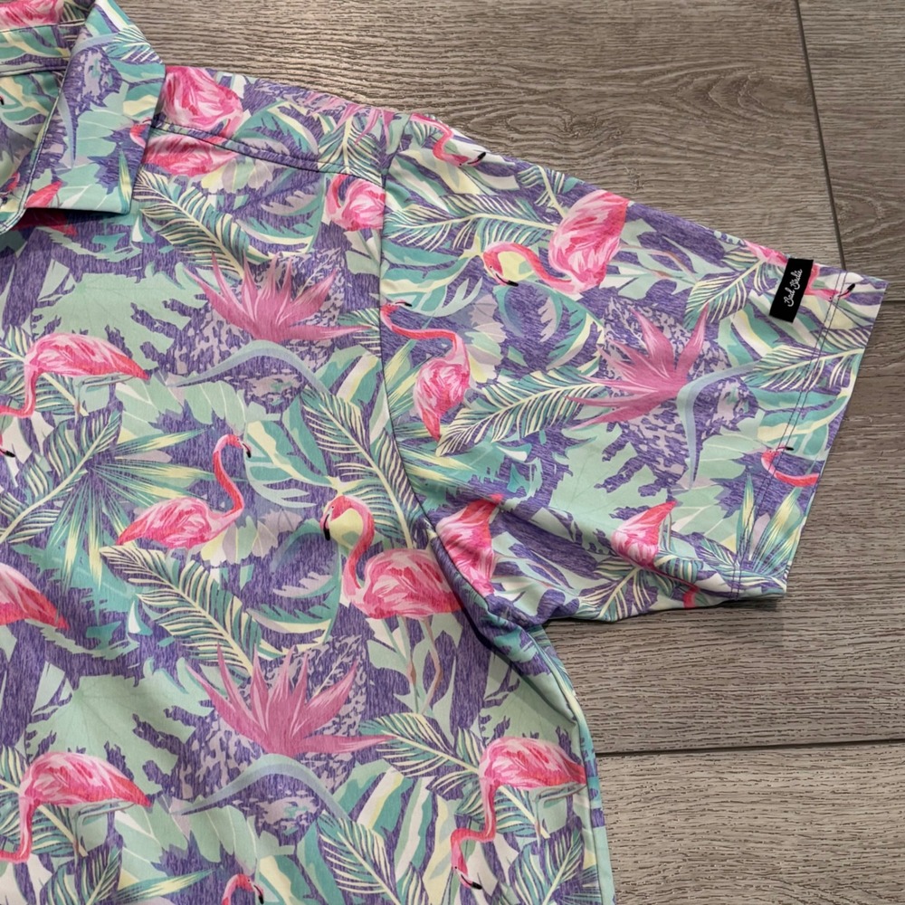 Bad Birdie Golf Polo Mens 2XL Flamingo Tropical Floral Pattern Preppy Casual - Picture 3 of 8